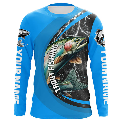 Custom Rainbow Trout Fishing Jerseys, Trout Fly Fishing Long Sleeve Tournament Shirts |Water Blue IPHW6421