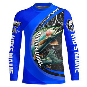 Custom Rainbow Trout Fishing Jerseys, Trout Fly Fishing Long Sleeve Tournament Shirts |Royal Blue IPHW6422