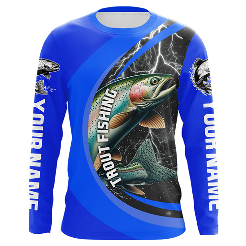Custom Rainbow Trout Fishing Jerseys, Trout Fly Fishing Long Sleeve Tournament Shirts |Royal Blue IPHW6422