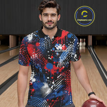 Load image into Gallery viewer, Custom Red, White And Blue Splatter Patrotic Eagle Bowling Team Men Polo Shirts IPHW11481
