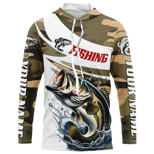 Custom Bass Long Sleeve Fishing Shirts, Personalized Bass Fishing Jerseys Camouflage IPHW6796