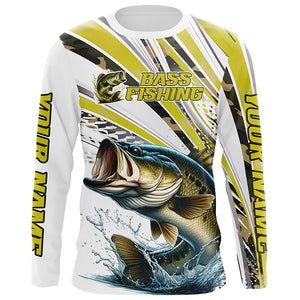 Personalized Largemouth Bass Fishing Jerseys, Custom Bass Long Sleeve Fishing Shirts Camo IPHW6797