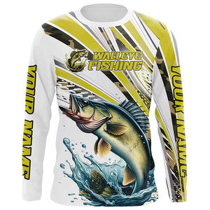 Personalized Walleye Fishing Jerseys, Custom Walleye Long Sleeve Fishing Shirts Camo IPHW6798