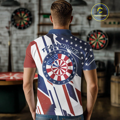 Custom Red, White And Blue Patriotic Dart Jerseys, US Flag Dart Team Men Polo Shirt IPHW9694