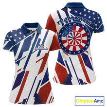Load image into Gallery viewer, Custom Red, White And Blue Patriotic Dart Jerseys, US Flag Dart Team Women Polo Shirt IPHW9694