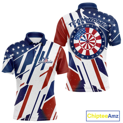 Custom Red, White And Blue Patriotic Dart Jerseys, US Flag Dart Team Men Polo Shirt IPHW9694
