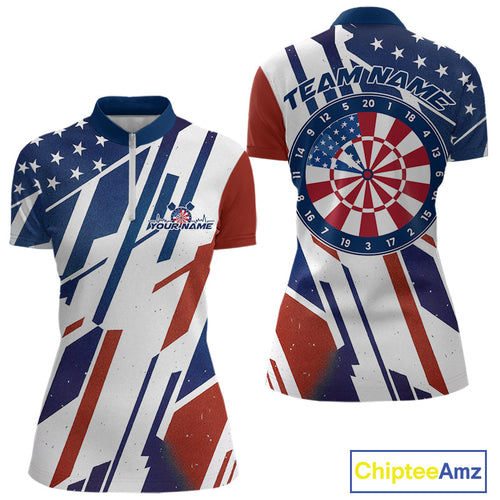 Custom Red, White And Blue Patriotic Dart Jerseys, US Flag Dart Women Quarter-Zip Shirt IPHW9694