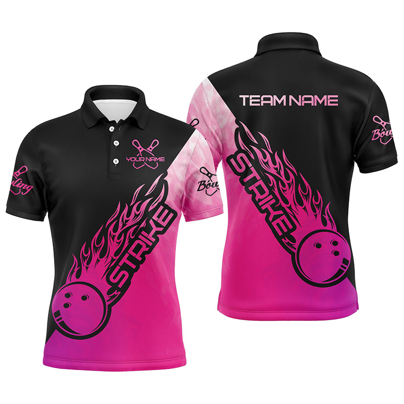 Strike Bowling Pink Bowling Polo Shirts For Men, Custom Bowling Team Shirts Bowler Outfit IPHW5239