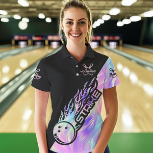 Strike Bowling Polo Shirts For Women, Custom Bowling Team Shirts Bowler Outfit IPHW5242