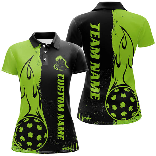 Black And Green Custom Flame Ladies Pickleball Shirts, Pickleball Team Shirt Outfit IPHW7455
