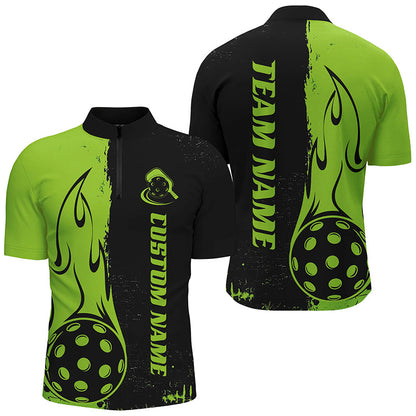 Black And Green Custom Flame Pickleball Shirts For Men, Pickleball Team Shirt Pickleball Outfit IPHW7455