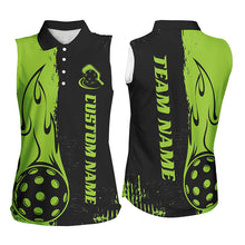 Load image into Gallery viewer, Black And Green Custom Flame Ladies Pickleball Shirts, Pickleball Team Shirt Outfit IPHW7455