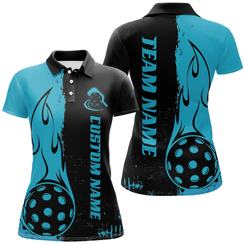 Black And Blue Custom Flame Ladies Pickleball Shirts, Pickleball Team Shirt Outfit IPHW7456