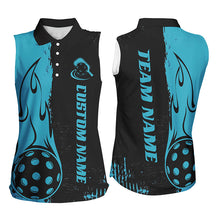 Load image into Gallery viewer, Black And Blue Custom Flame Ladies Pickleball Shirts, Pickleball Team Shirt Outfit IPHW7456