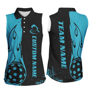 Black And Blue Custom Flame Ladies Pickleball Shirts, Pickleball Team Shirt Outfit IPHW7456
