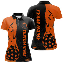 Load image into Gallery viewer, Black And Orange Custom Flame Ladies Pickleball Shirts, Pickleball Team Shirt Outfit IPHW7457