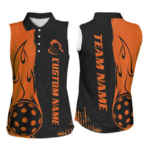 Load image into Gallery viewer, Black And Orange Custom Flame Ladies Pickleball Shirts, Pickleball Team Shirt Outfit IPHW7457