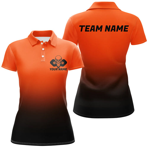 Black And Orange Custom Skull Pickleball Shirts For Women, Halloween Pickleball Team Outfit IPHW7461