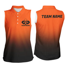 Load image into Gallery viewer, Black And Orange Custom Skull Pickleball Shirts For Women, Halloween Pickleball Team Outfit IPHW7461