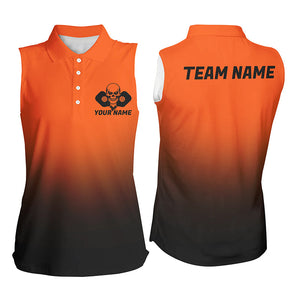 Black And Orange Custom Skull Pickleball Shirts For Women, Halloween Pickleball Team Outfit IPHW7461