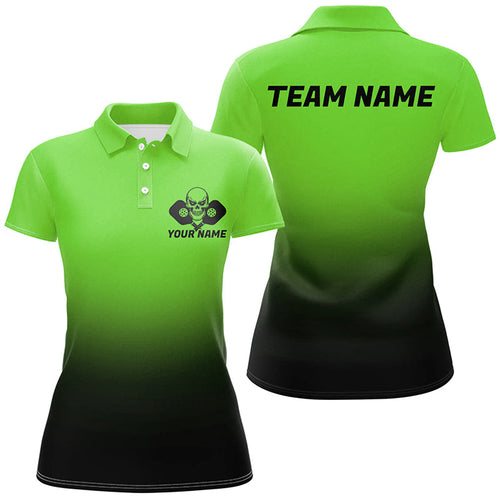 Black And Green Custom Skull Pickleball Shirts For Women, Halloween Pickleball Team Outfit IPHW7462