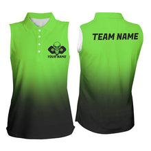 Load image into Gallery viewer, Black And Green Custom Skull Pickleball Shirts For Women, Halloween Pickleball Team Outfit IPHW7462