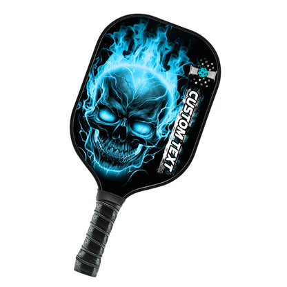 Custom Blue Flame Skull Pickleball Paddle Halloween Pickleball Gifts, Patriotic Pickleball Paddles IPHW7467