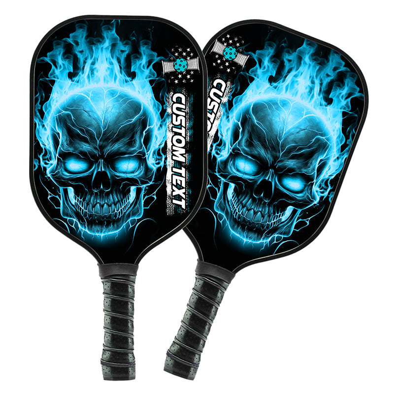 Custom Blue Flame Skull Pickleball Paddle Halloween Pickleball Gifts, Patriotic Pickleball Paddles IPHW7467