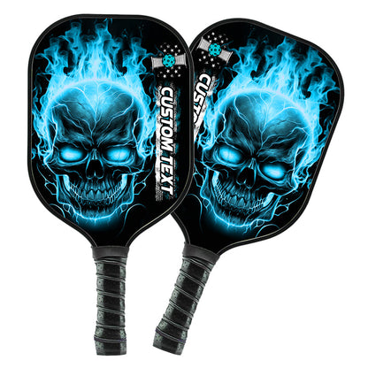 Custom Blue Flame Skull Pickleball Paddle Halloween Pickleball Gifts, Patriotic Pickleball Paddles IPHW7467