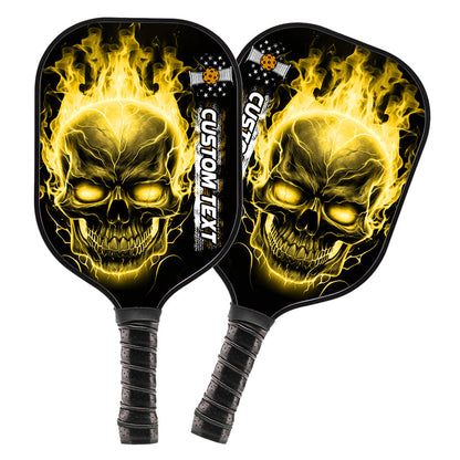 Custom Yellow Flame Skull Pickleball Paddle Halloween Pickleball Gifts, Patriotic Pickleball Paddles IPHW7468
