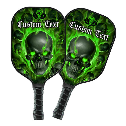 Green Flame Skull Custom Halloween Pickleball Paddle For Men And Women, Team Pickleball Paddles Halloween Gifts IPHW7483