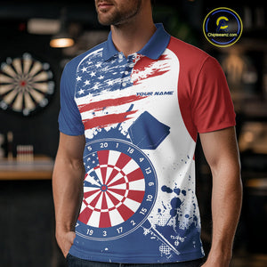Custom Grunge US Flag Dart Polo Shirts For Men, Patriotic Dart Team League Shirt IPHW10020