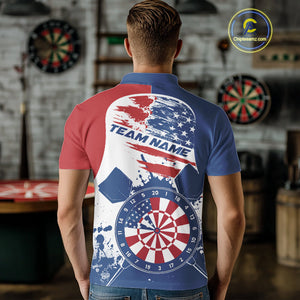 Custom Grunge US Flag Dart Polo Shirts For Men, Patriotic Dart Team League Shirt IPHW10020