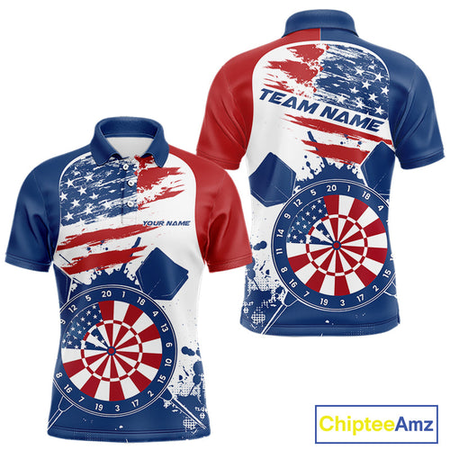 Custom Grunge US Flag Dart Polo Shirts For Men, Patriotic Dart Team League Shirt IPHW10020