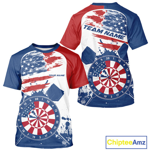 Custom Grunge US Flag Dart T-Shirts For Men, Patriotic Dart Team League IPHW10020