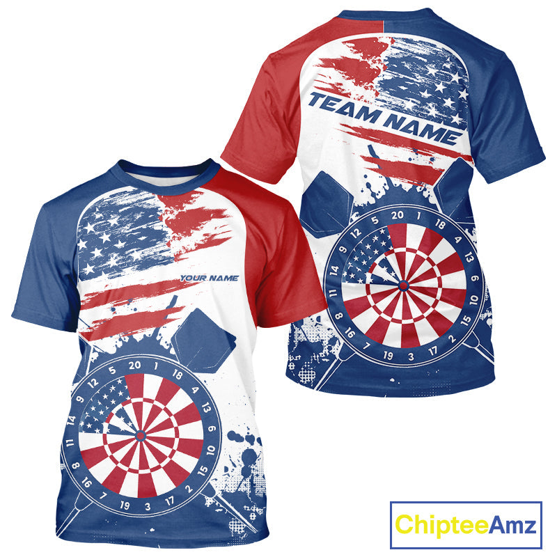 Custom Grunge US Flag Dart T-Shirts For Men, Patriotic Dart Team League IPHW10020