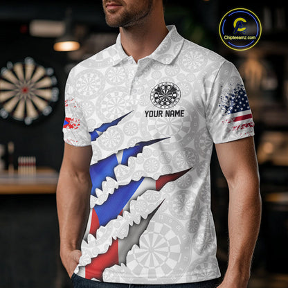 Custom Puerto Rico American Flag Dart Team Polo Shirt For Men, Patriotic Dart Jerseys IPHW10022