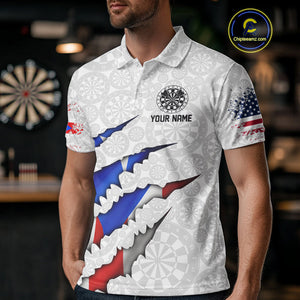 Custom Puerto Rico American Flag Dart Team Polo Shirt For Men, Patriotic Dart Jerseys IPHW10022
