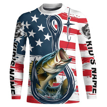 Load image into Gallery viewer, Us Flag Fish Hook Custom Patriotic Largemouth Bass Long Sleeve Fishing Shirts, Bass Fishing Jerseys IPHW7955