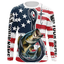 Load image into Gallery viewer, Us Flag Fish Hook Custom Patriotic Largemouth Bass Long Sleeve Fishing Shirts, Bass Fishing Jerseys IPHW7955