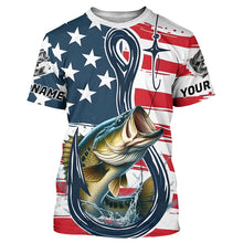 Load image into Gallery viewer, Us Flag Fish Hook Custom Patriotic Largemouth Bass Long Sleeve Fishing Shirts, Bass Fishing Jerseys IPHW7955