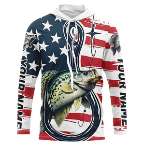 Us Flag Fish Hook Custom Patriotic Crappie Long Sleeve Fishing Shirts, Crappie Fishing Jerseys IPHW7956