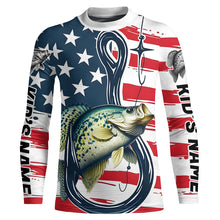 Load image into Gallery viewer, Us Flag Fish Hook Custom Patriotic Crappie Long Sleeve Fishing Shirts, Crappie Fishing Jerseys IPHW7956