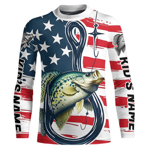 Us Flag Fish Hook Custom Patriotic Crappie Long Sleeve Fishing Shirts, Crappie Fishing Jerseys IPHW7956