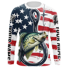 Load image into Gallery viewer, Us Flag Fish Hook Custom Patriotic Crappie Long Sleeve Fishing Shirts, Crappie Fishing Jerseys IPHW7956