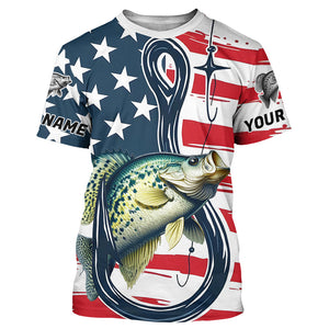 Us Flag Fish Hook Custom Patriotic Crappie Long Sleeve Fishing Shirts, Crappie Fishing Jerseys IPHW7956