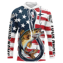 Load image into Gallery viewer, Us Flag Fish Hook Custom Patriotic Walleye Long Sleeve Fishing Shirts, Walleye Fishing Jerseys IPHW7957