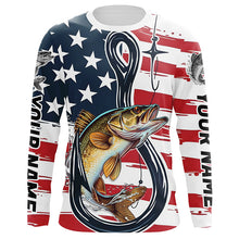 Load image into Gallery viewer, Us Flag Fish Hook Custom Patriotic Walleye Long Sleeve Fishing Shirts, Walleye Fishing Jerseys IPHW7957