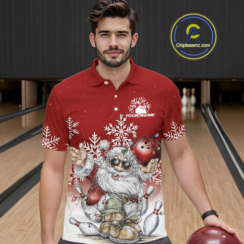Load image into Gallery viewer, Custom Funny Santa Claus Christmas Bowling Men Polo Shirts, Xmas Bowling Team Shirt IPHW10108
