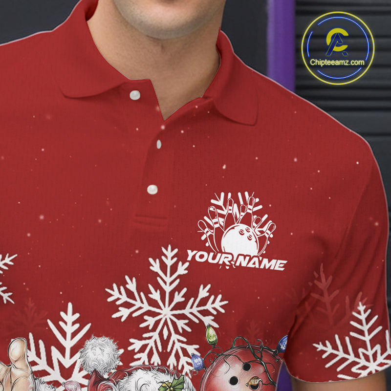 Load image into Gallery viewer, Custom Funny Santa Claus Christmas Bowling Men Polo Shirts, Xmas Bowling Team Shirt IPHW10108